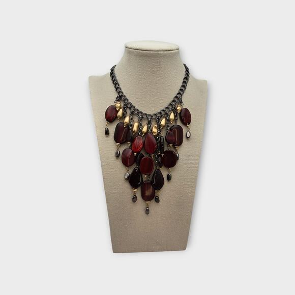 Red & Gold Bead Necklace – Antique Metal – Dark Academia Gothic Regency Style - Picture 3 of 9